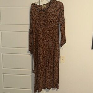 April Cornell Long Sleeve Floral Dress in Brown and Black